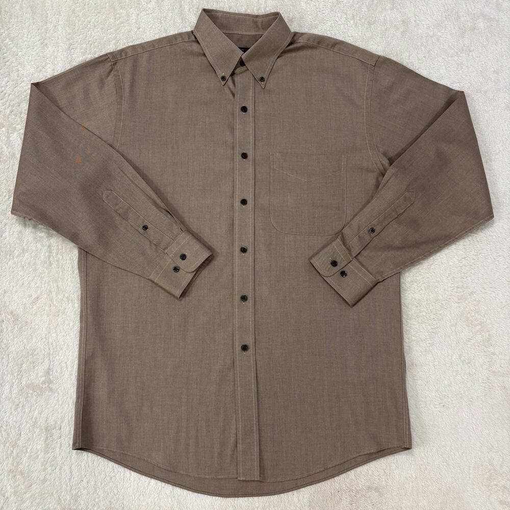 Jos A Bank Travelers Collection Men M Brown Herringbone Cotton Button Down Shirt